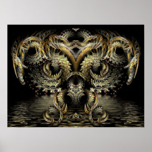 Poster Chouette-dragon fractale