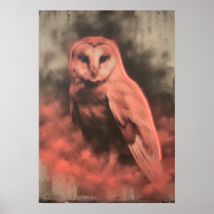 Poster Chouette effraie à l'éclat rouge, art aquarelle d'