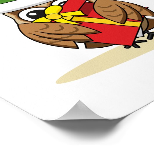 Poster Chouette elfe de Noël avec présent (Coin)