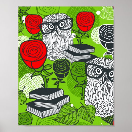 Poster Chouette en roses rouges (Devant)