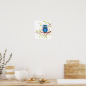 Poster Chouette endormie mignonne sur un arbre Peinture d (Cuisine)