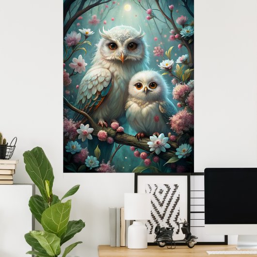 Poster Chouette et bébé (Bureau à domicile)