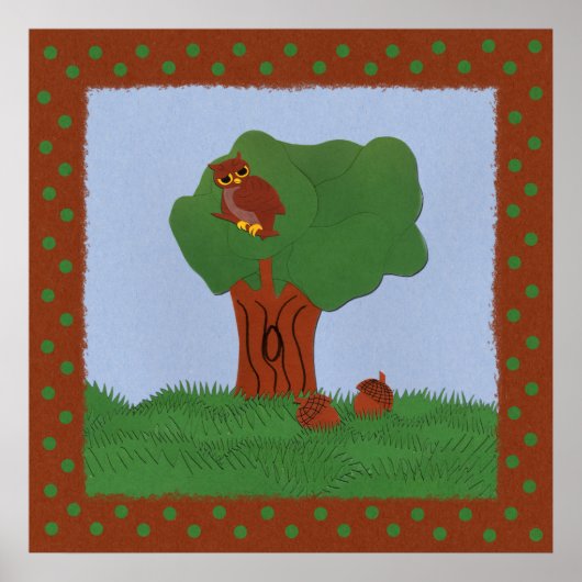 Poster Chouette et chêne Art du dessin animé (Devant)