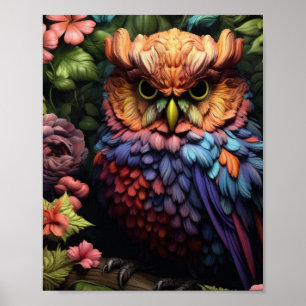 Poster Chouette florale enchantée – Art vibrant de la for