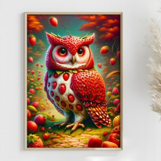 Poster Chouette fraise Imaginaire surréaliste Chouette
