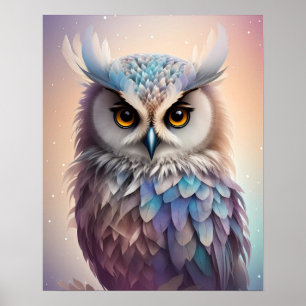 Poster Chouette Imaginaire Dreamy Couleurs pastel doux
