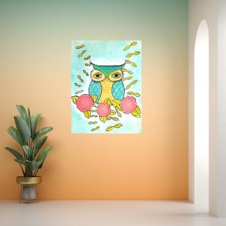 Poster Chouette Jardin Forêt Aquarelle Encre Imprimer