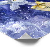 Poster Chouette lunaire couleur bleu violet de Noël (Coin)