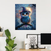Poster Chouette lunaire en sorcière Casquette avec Pleine (Bureau à domicile)