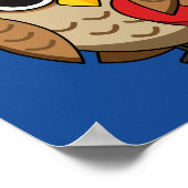 Poster Chouette mignonne avec béret rouge et boîte cardia (Coin)