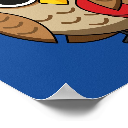 Poster Chouette mignonne avec béretd rouge et boîte en fo (Coin)