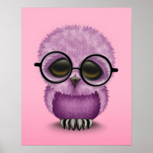 Poster Chouette mignonne pourpre portant des lunettes sur