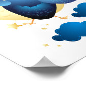 Poster Chouette mignonne volant avec parapluie (Coin)