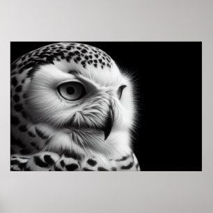 Poster Chouette neige en noir et blanc