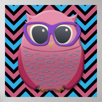 Poster Chouette rose mignonne avec lunettes sur l'affiche