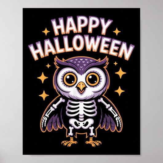 Poster Chouette Squelette Cute Halloween Conception Pour  (Devant)