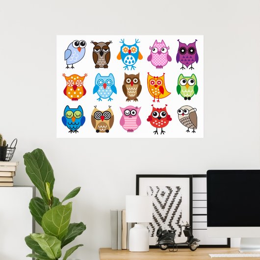 Poster Chouettes colorées (Bureau à domicile)