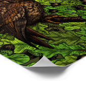 Poster Chouettes dans le chêne, vert et marron (Coin)