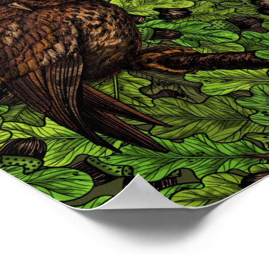 Poster Chouettes dans le chêne, vert et marron (Coin)