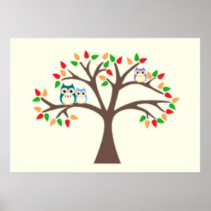 Poster Chouettes dans un arbre de toute saison