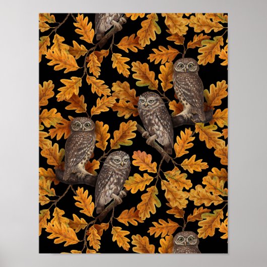 Poster Chouettes d'automne sur noir (Devant)