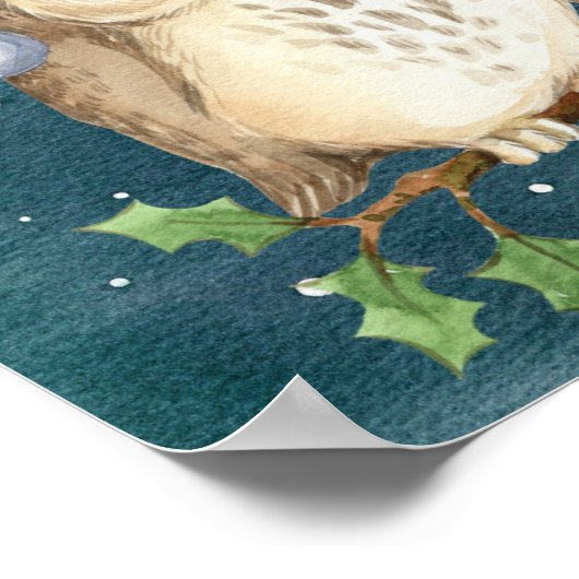 Poster Chouettes de Noël en Branche la nuit (Coin)