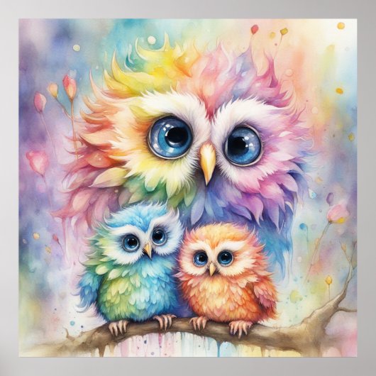 Poster Chouettes d'oiseaux arc-en-ciel 4 (Devant)