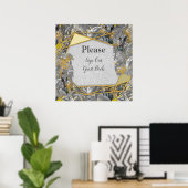 Poster Chouettes - feuilles Plantes en gris/jaune 2021 co (Bureau à domicile)