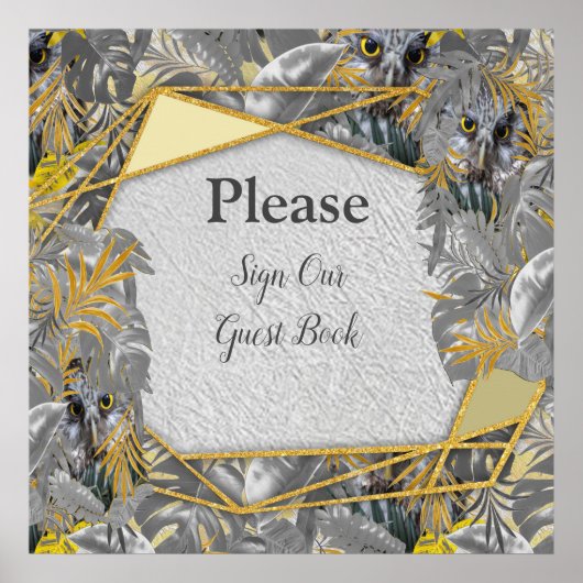 Poster Chouettes - feuilles Plantes en gris/jaune 2021 co (Devant)