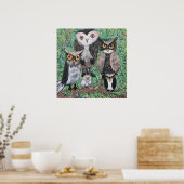 Poster Chouettes funky Art Acrylique (Cuisine)