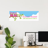 Poster Chouettes jumelles mignonnes sur la branche Filles (Bureau à domicile)