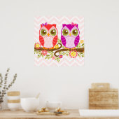 Poster Chouettes mignonnes - Filles roses et violettes -  (Cuisine)