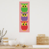Poster Chouettes mignonnes Totem de chouette 3 Rouge Viol (Cuisine)