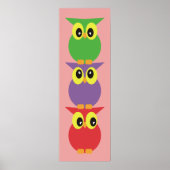 Poster Chouettes mignonnes Totem de chouette 3 Rouge Viol (Devant)