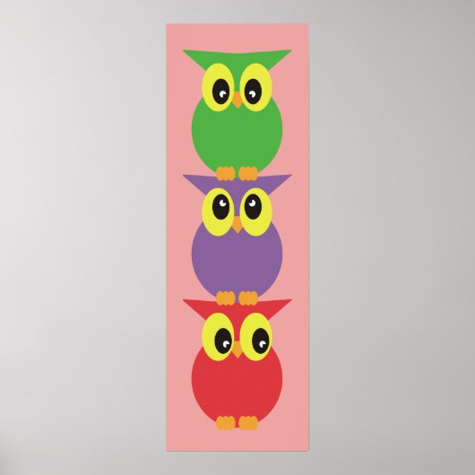 Poster Chouettes mignonnes Totem de chouette 3 Rouge Viol (Devant)