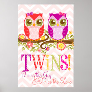 Poster Chouettes pour bébés - Jumeaux pour filles - Poste