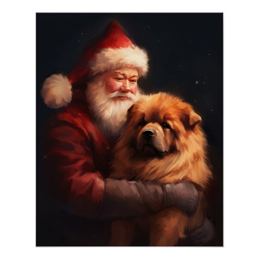 Poster Chow Chow avec Noël Festif du Père Noël (Devant)