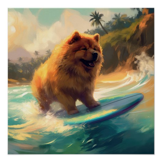Poster Chow Chow Beach Plage Surf Peinture (Devant)