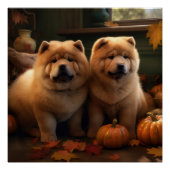 Poster Chow Chow Chiot Automne Citrouille de plaisir (Devant)