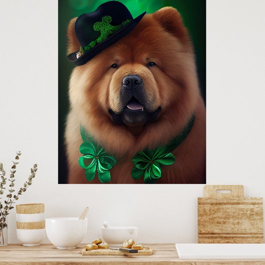 Poster Chow Chow Dog en tenue de la Saint Patrick (Cuisine)