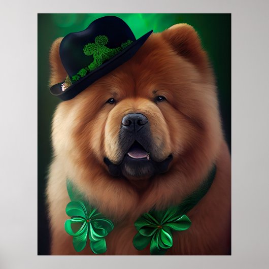Poster Chow Chow Dog en tenue de la Saint Patrick (Devant)