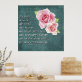 Poster chrétien Rose Bible Écriture Jean 3:16 (Cuisine)