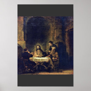 Poster Christ À Emmaüs Par Rembrandt Harmensz. Van Rijn