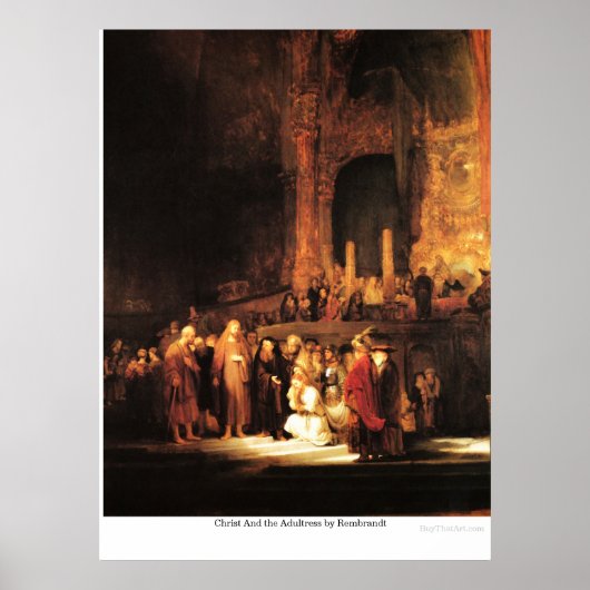Poster Christ et l'Adultress par Rembrandt (Devant)