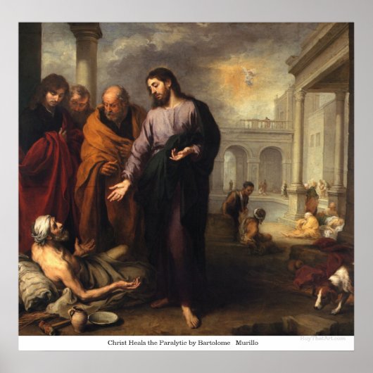Poster Christ guérit la paralytique par Bartolome Murillo (Devant)