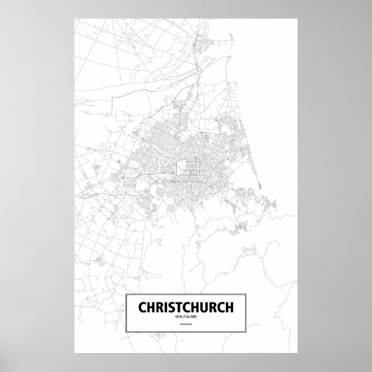 Poster Christchurch, Nouvelle-Zélande (noir sur blanc) (Devant)
