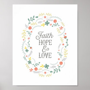 Poster Christelijke Faith Hope Love Wreatscript