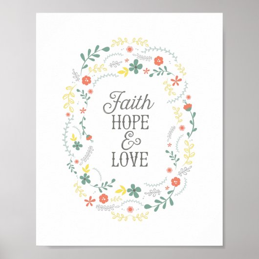 Poster Christelijke Faith Hope Love Wreatscript (Voorkant)