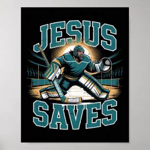 Poster Christian Hockey Jésus Sauve Gardien Humour Religi