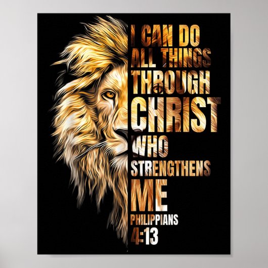 Poster Christian I Can Do All Things Through Christ Lion (Devant)